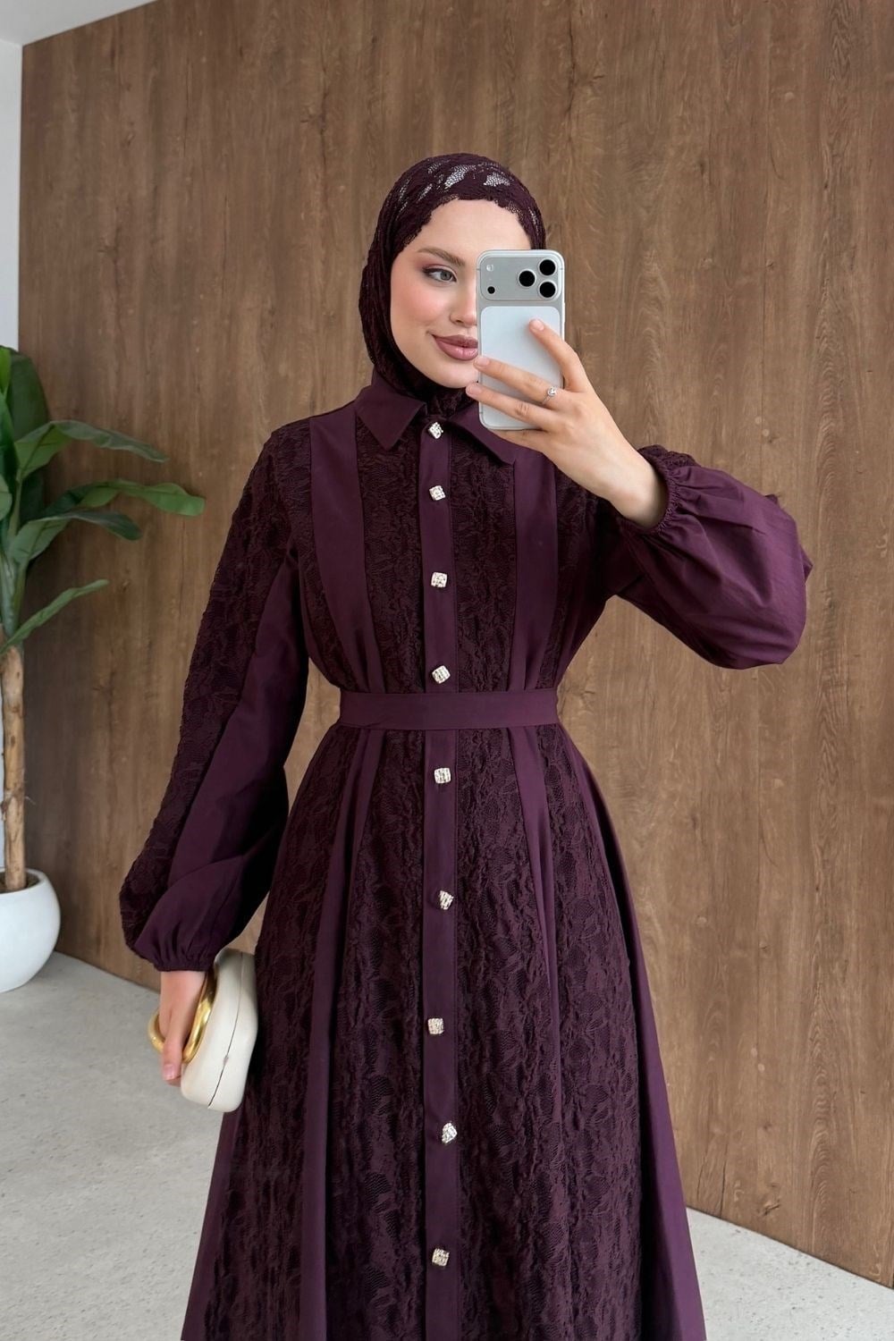 Romantik Dantel Detaylı Elbise Mürdüm 80650 