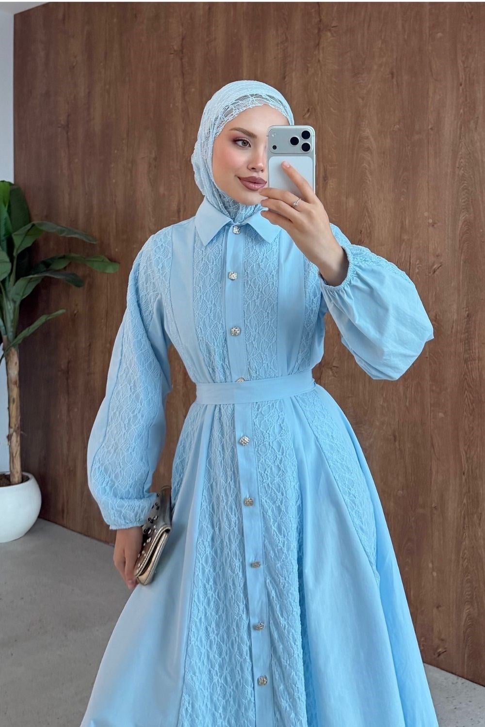 Romantik Dantel Detaylı Elbise Mavi 80650 