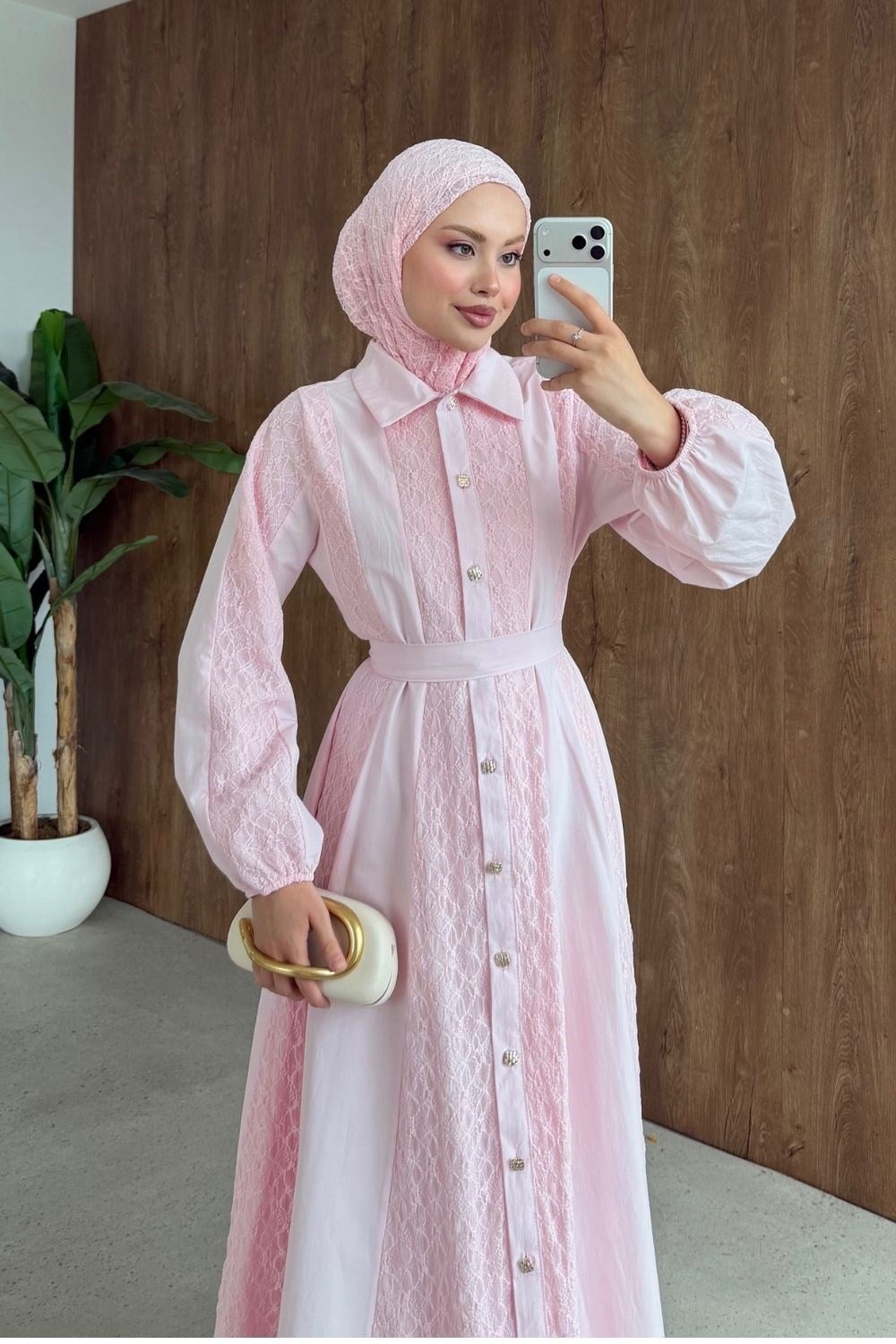 Romantik Dantel Detaylı Elbise Pembe 80650 