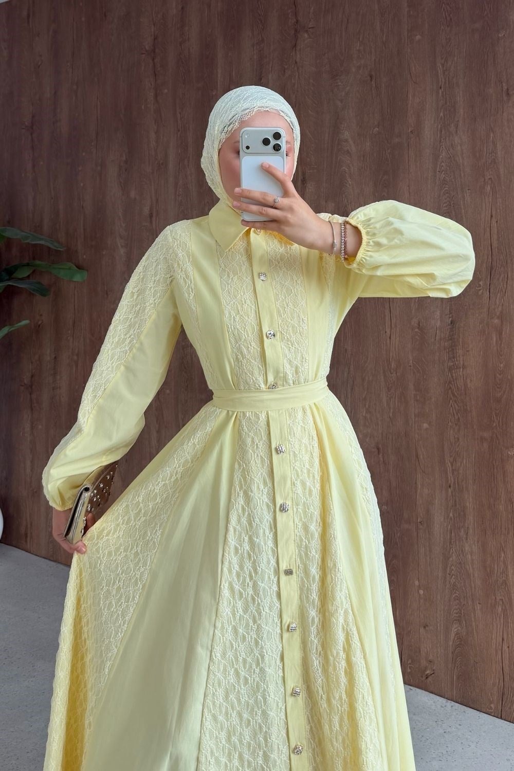 Romantik Dantel Detaylı Elbise Sarı 80650 