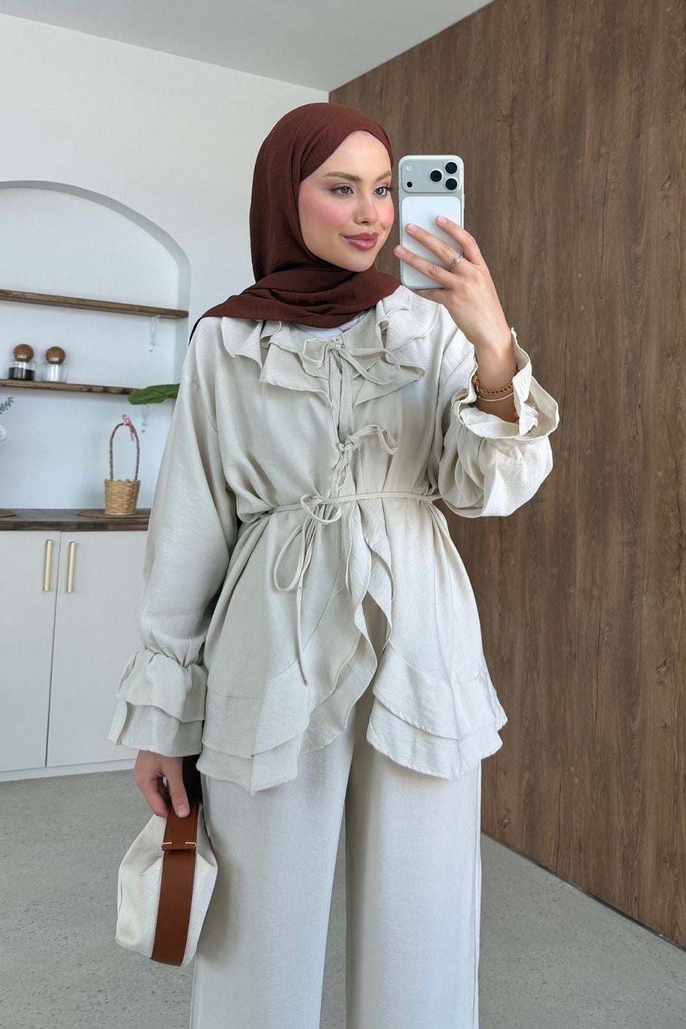 Nare Fırfır Detaylı Takım Bej 8069 