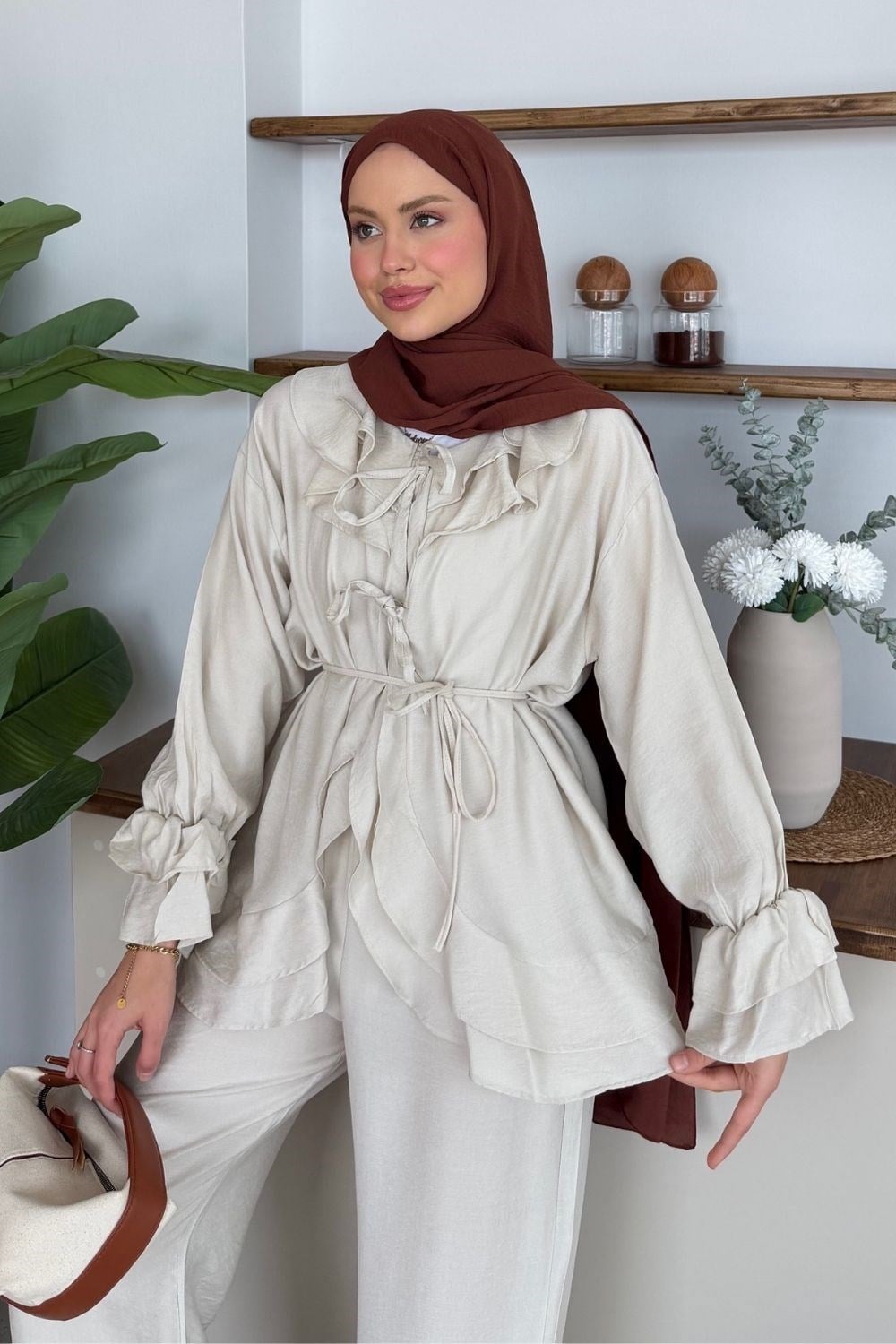 Nare Fırfır Detaylı Takım Bej 8069 