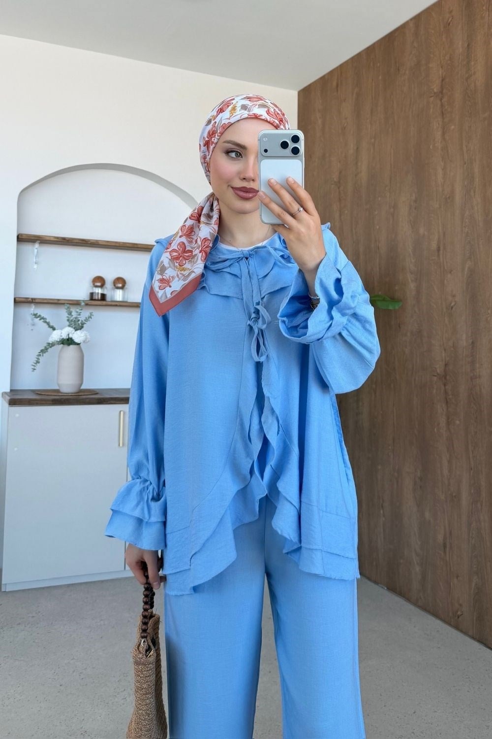 Nare Fırfır Detaylı Takım Mavi 8069 