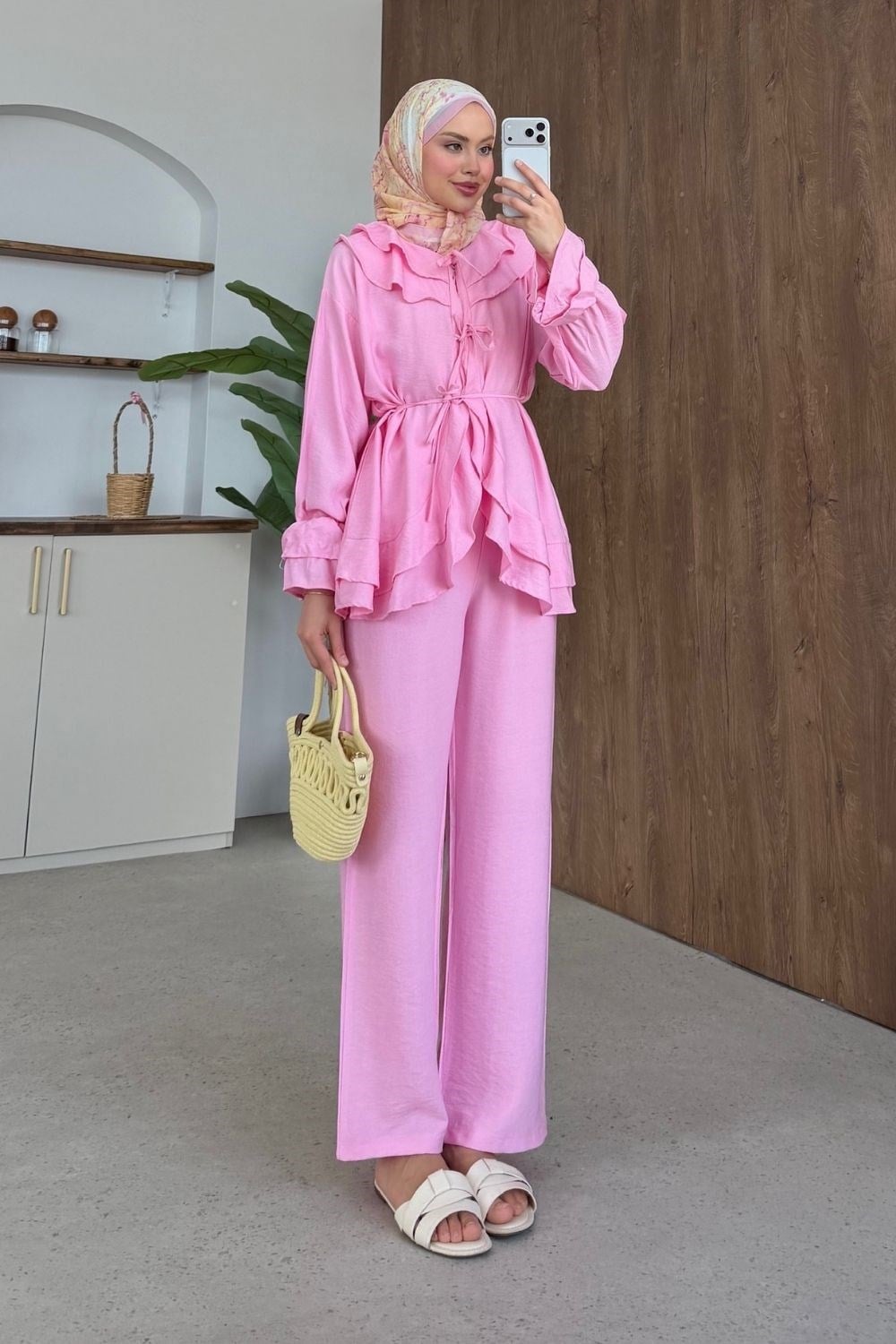 Nare Fırfır Detaylı Takım Pembe 8069 