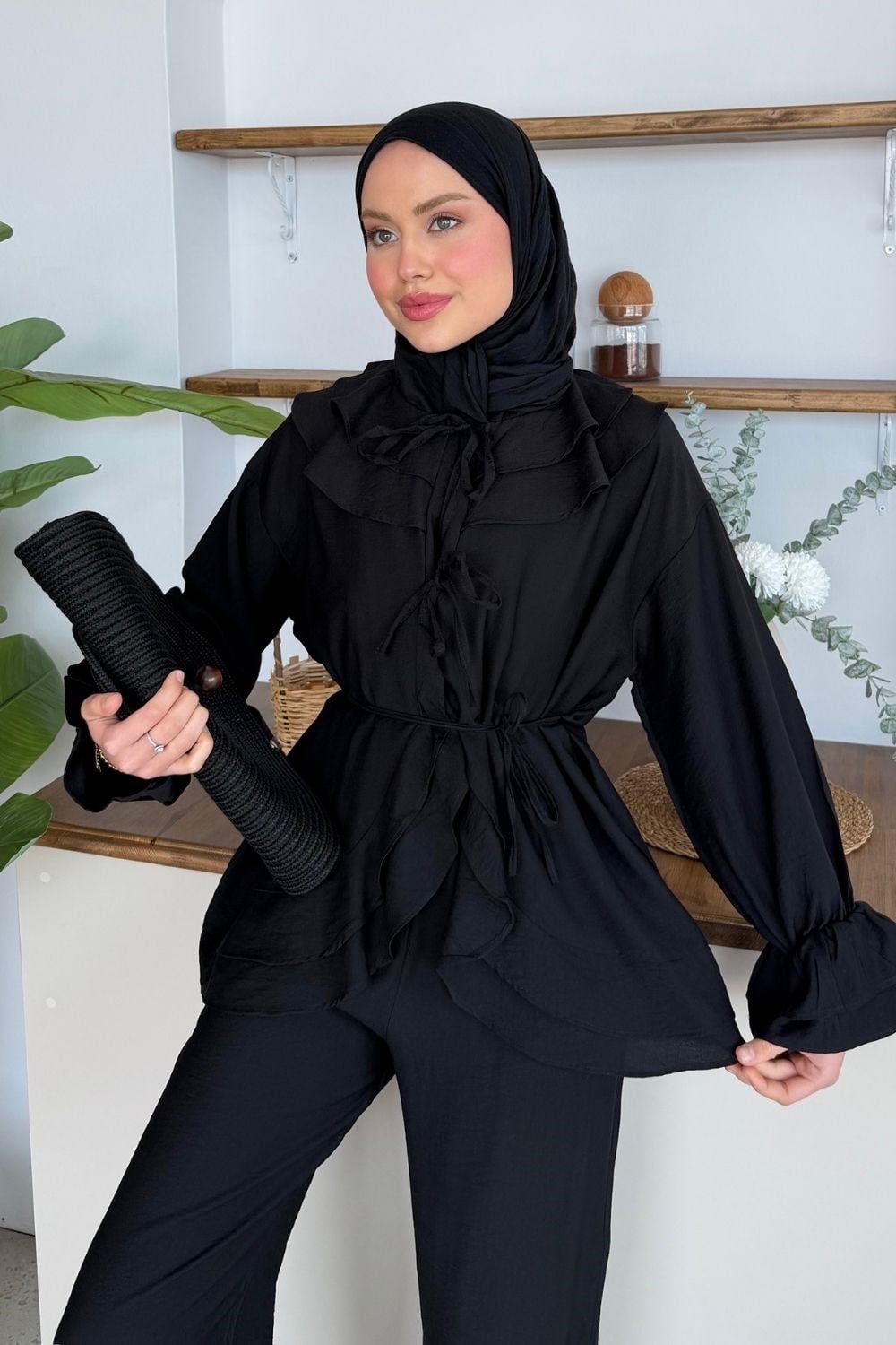 Nare Fırfır Detaylı Takım Siyah 8069 