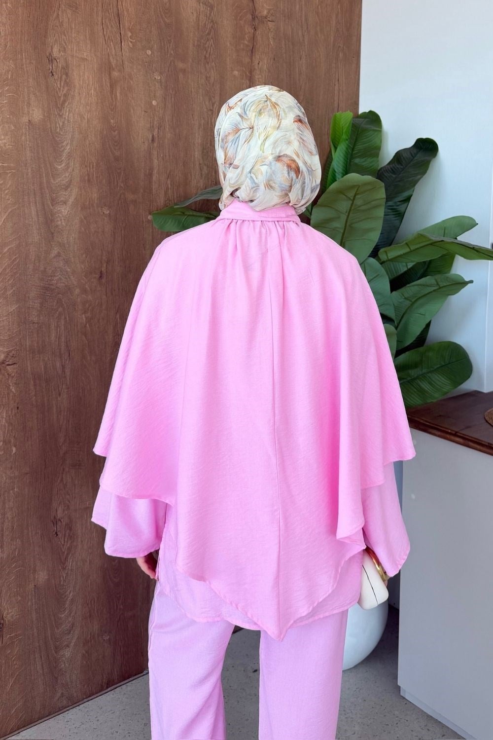 Serra Keten Pelerinli 3'lü Takım Pembe 8072 