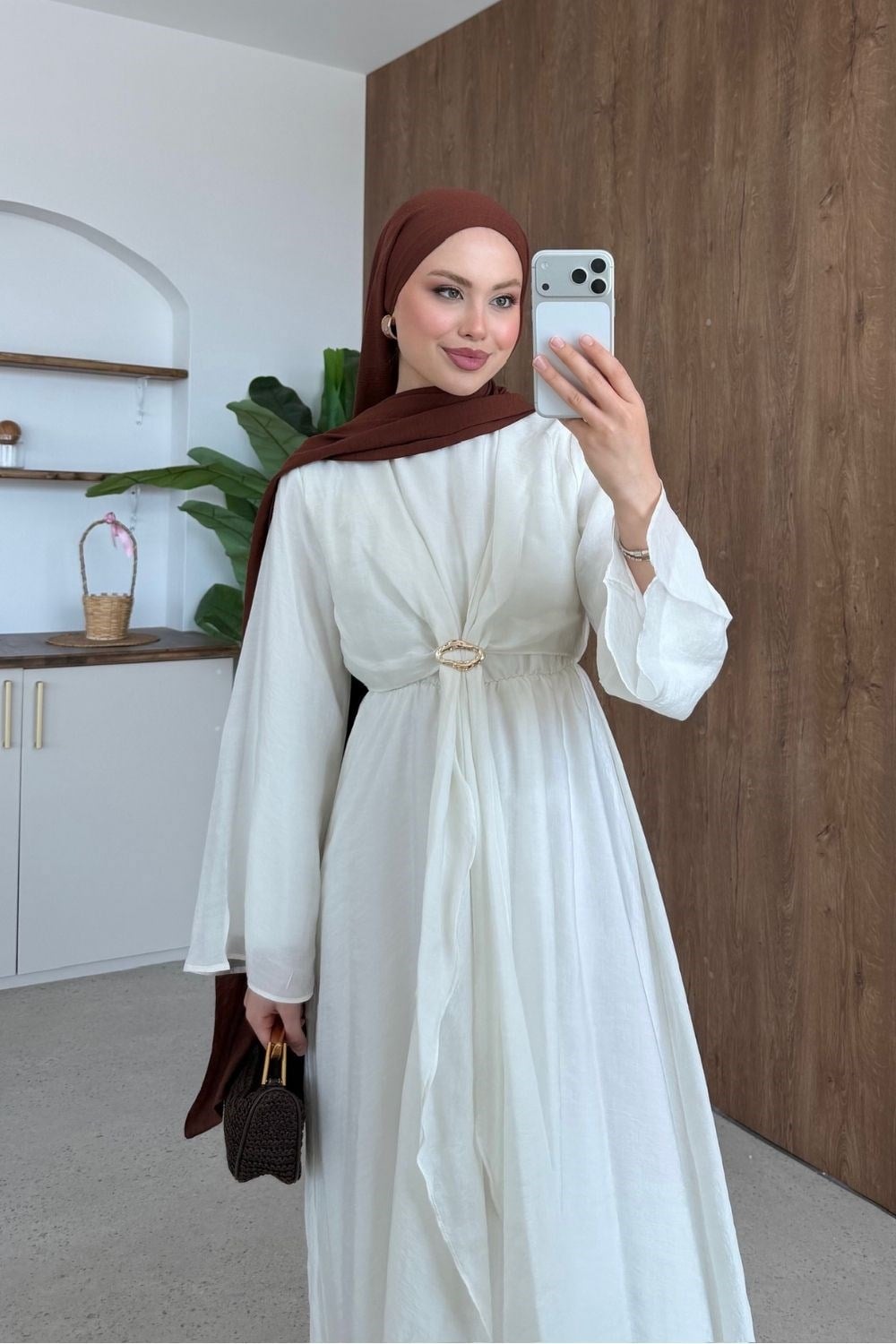 Oliva Broş Detaylı Elbise Ekru 8075 
