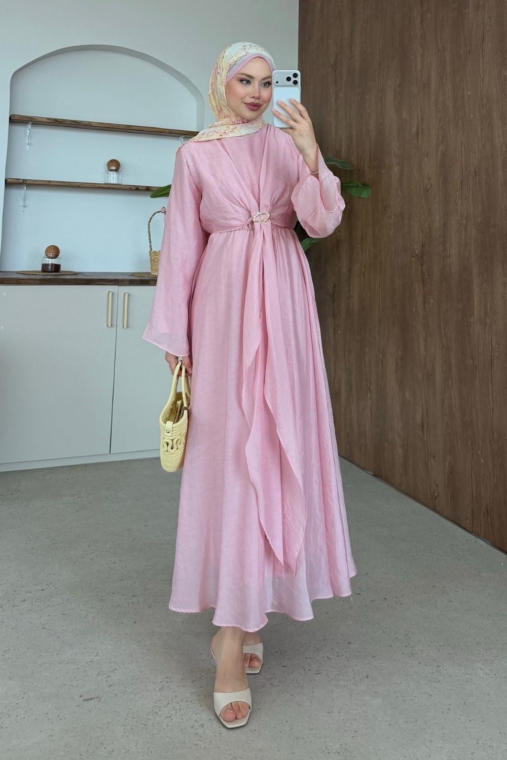 Oliva Broş Detaylı Elbise Pembe 8075 