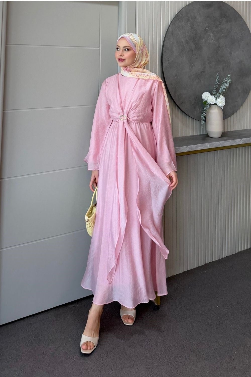 Oliva Broş Detaylı Elbise Pembe 8075 