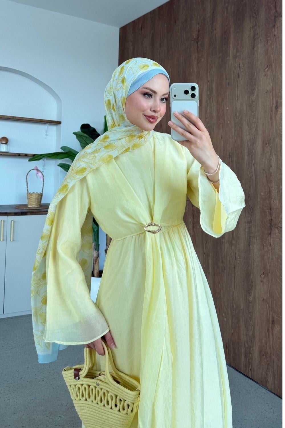 Oliva Broş Detaylı Elbise Sarı 8075 