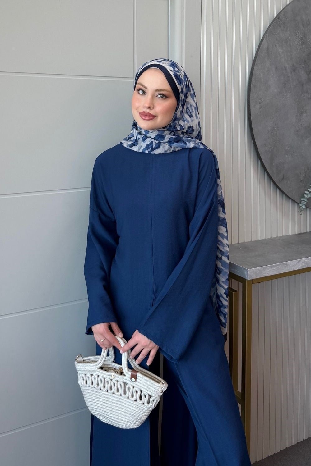 Ön Yırtmaçlı Keten Takım Lacivert 8078 