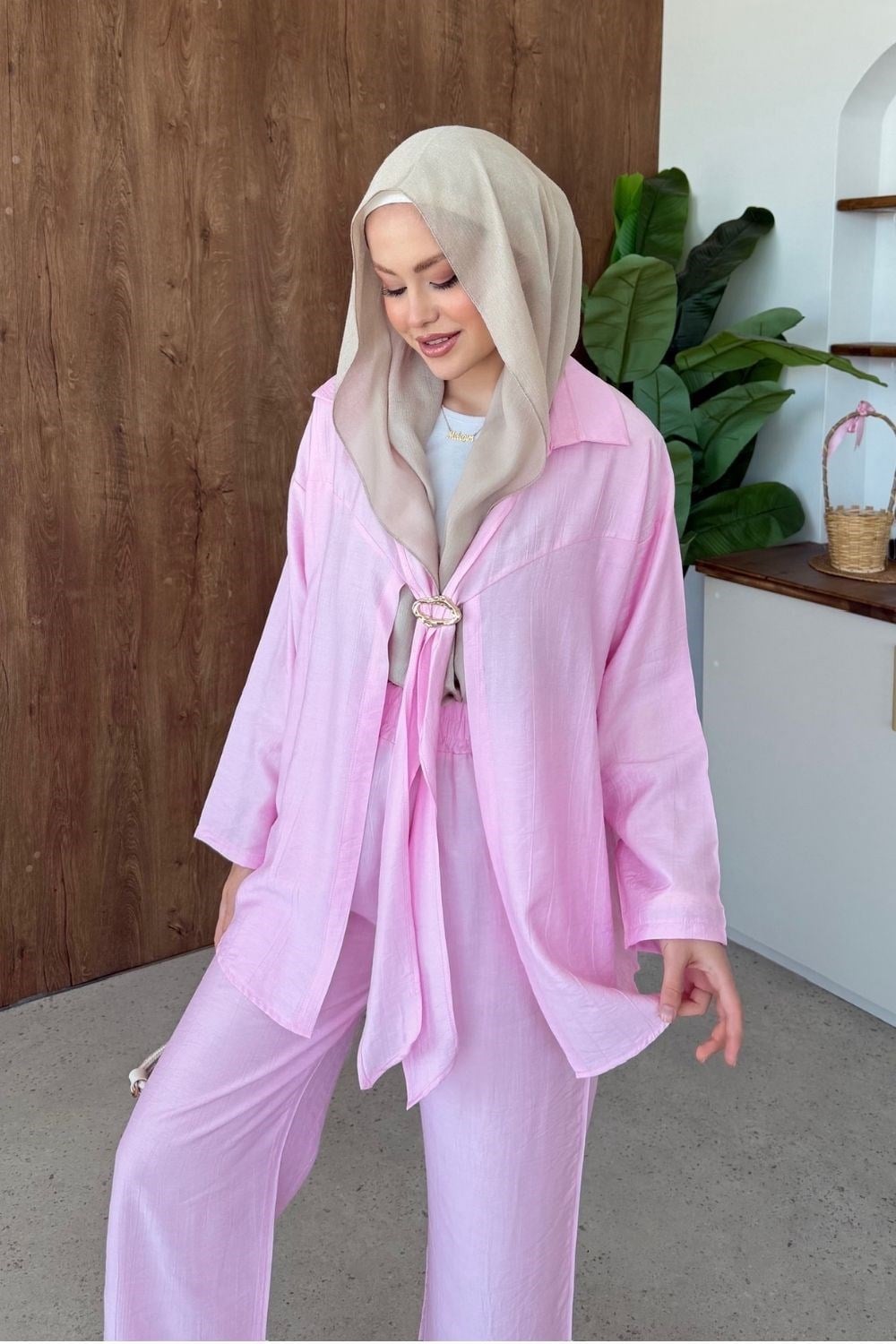 Kravat Toka Detay Takım Pembe 8081 