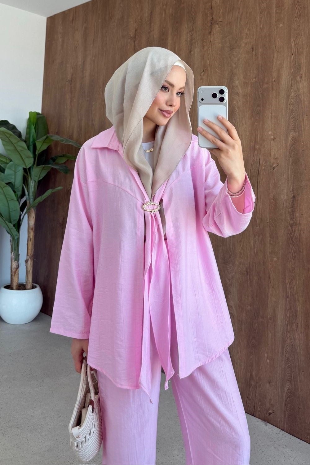 Kravat Toka Detay Takım Pembe 8081 