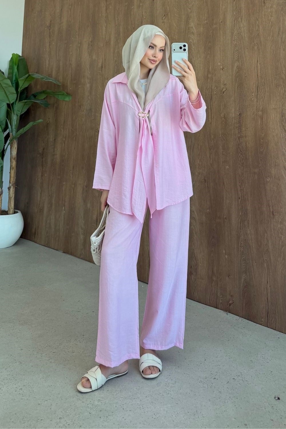 Kravat Toka Detay Takım Pembe 8081 