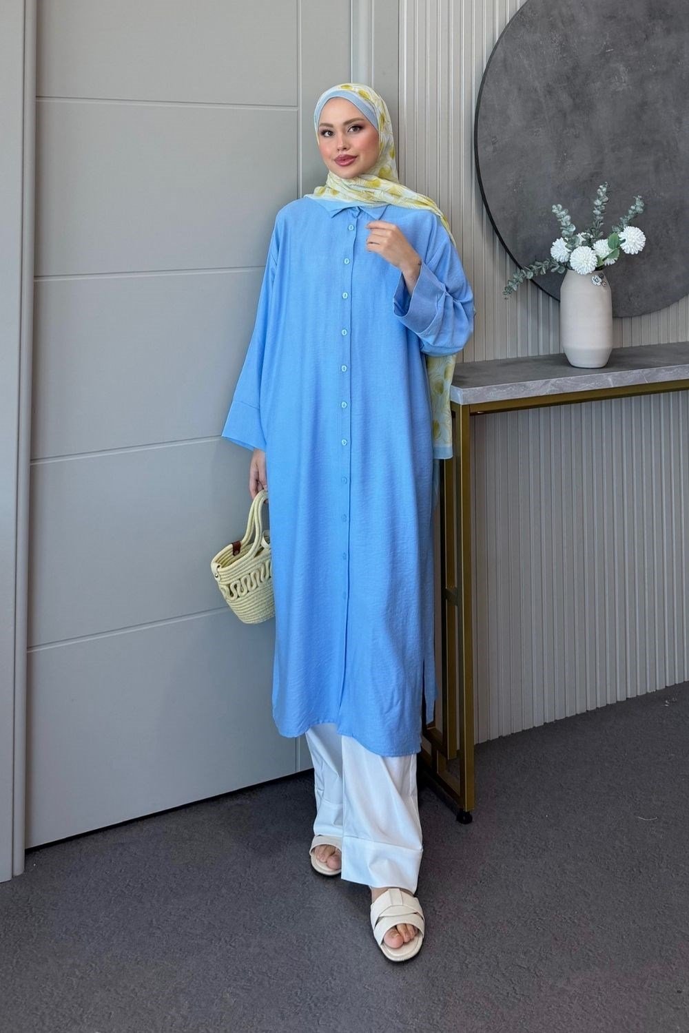 Nisa Keten Tunik Mavi 8082 