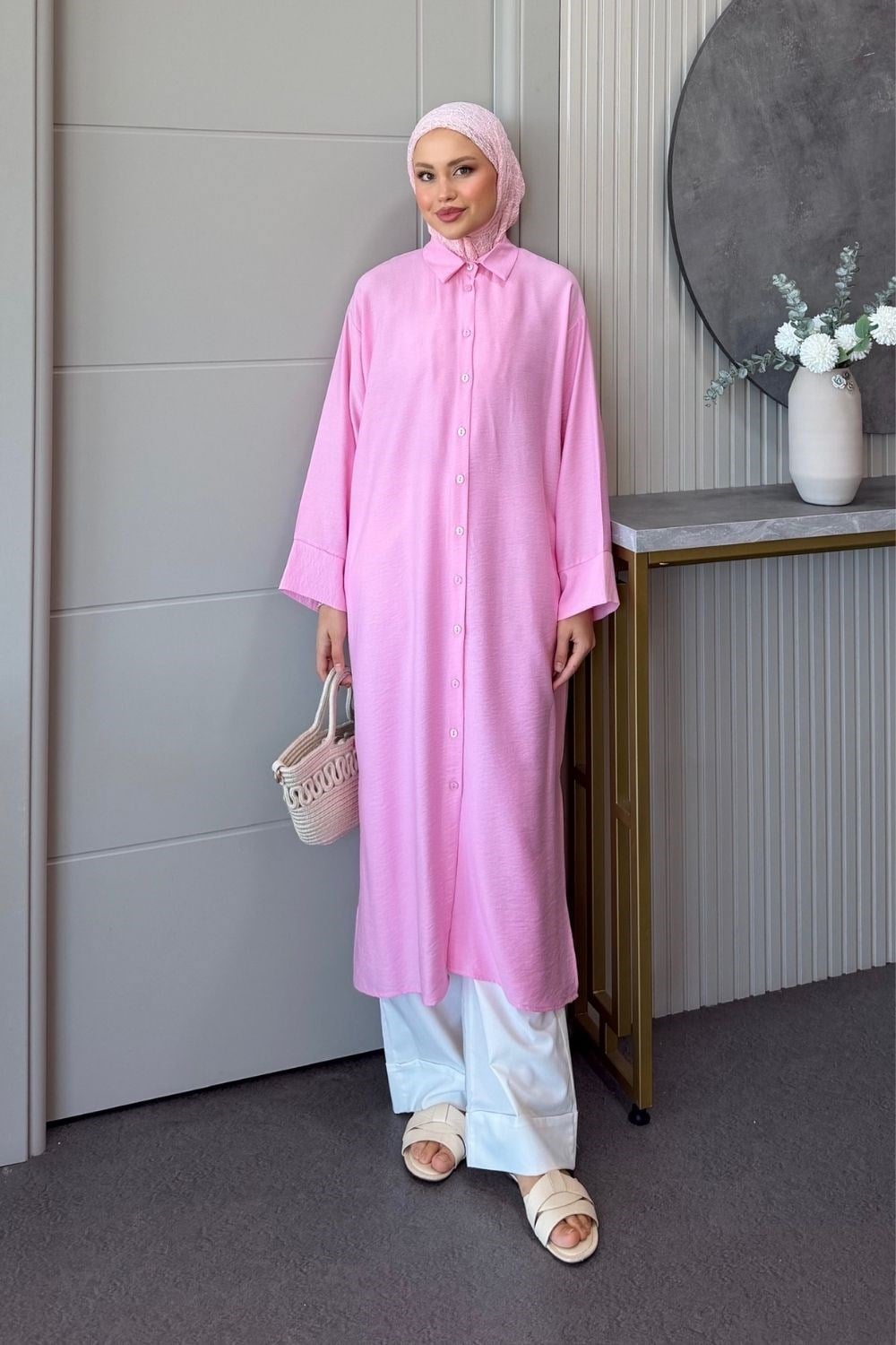 Nisa Keten Tunik Pembe 8082 