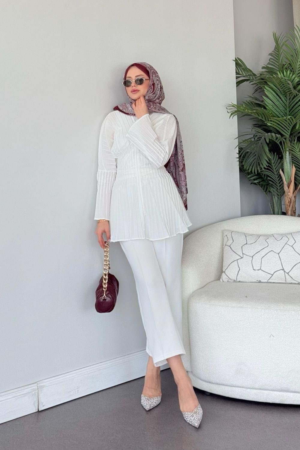 Arina Piliseli Gömlek Beyaz 810600 