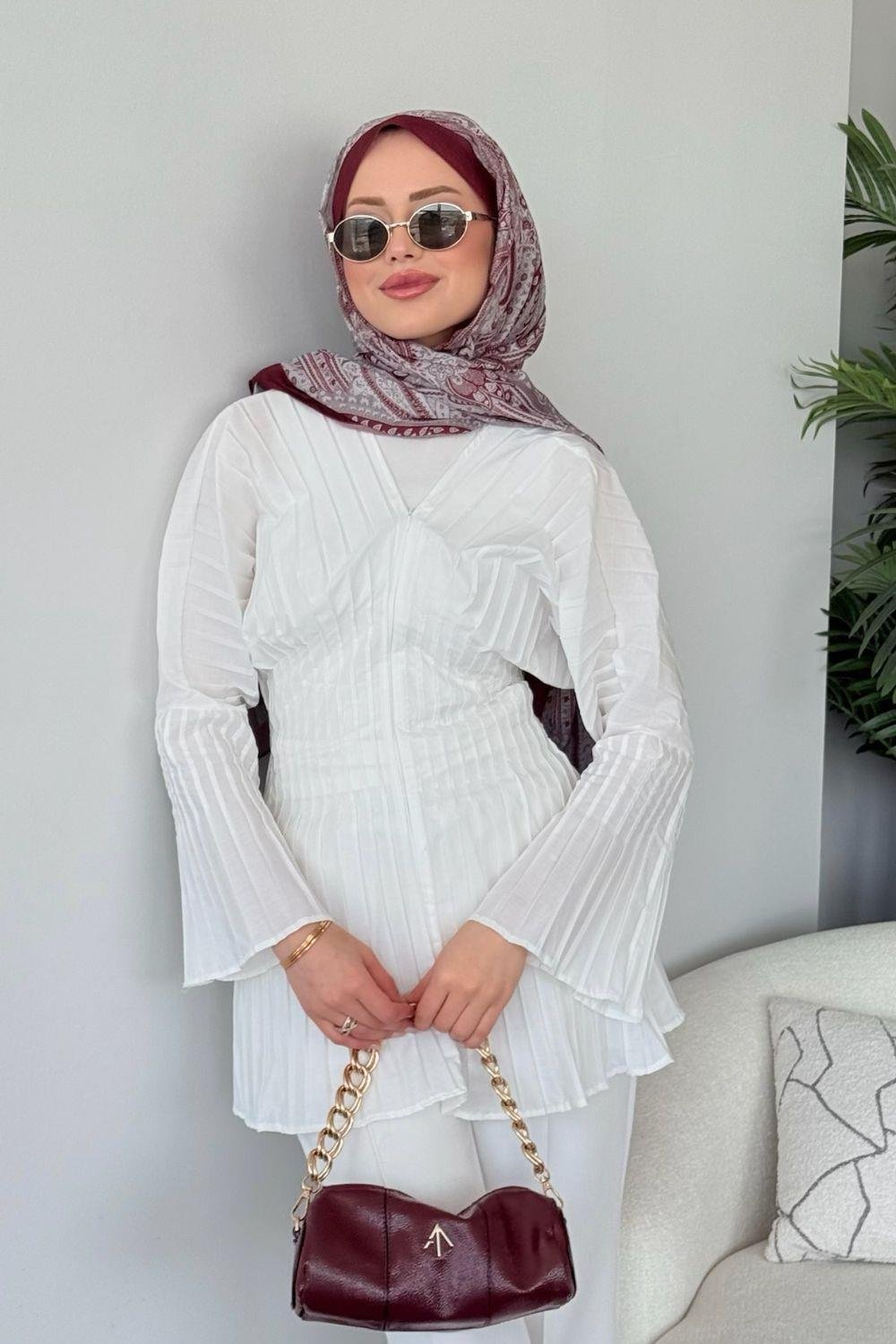 Arina Piliseli Gömlek Beyaz 810600 