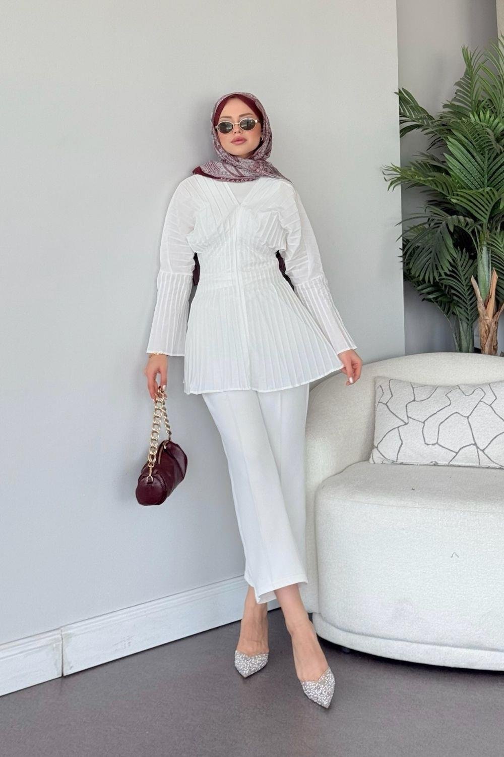 Arina Piliseli Gömlek Beyaz 810600 