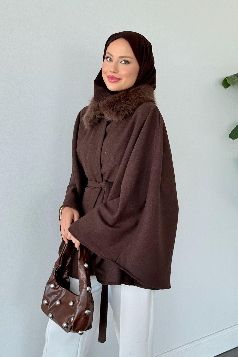 Kürk Yaka Panço Acı Kahve 81204 