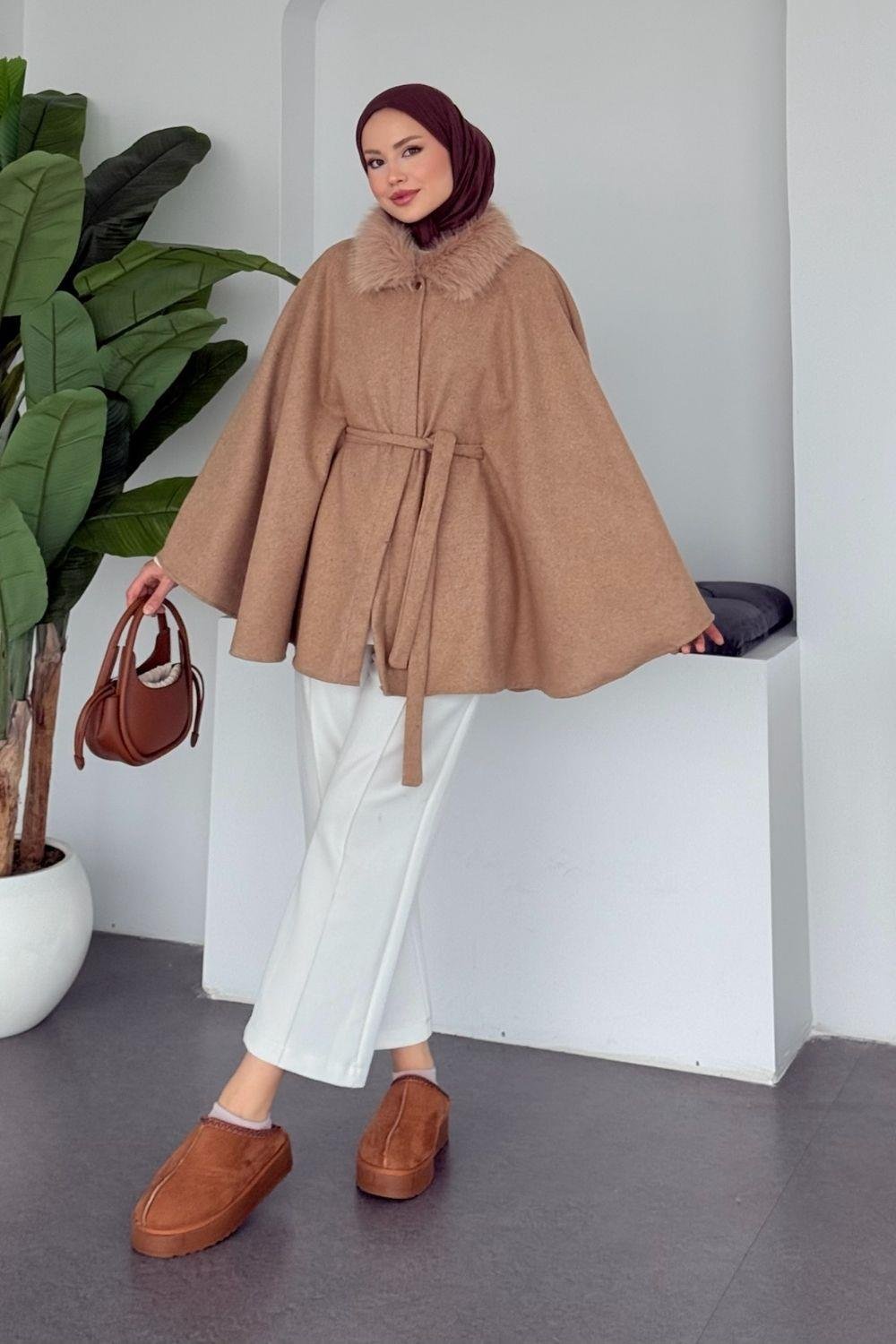 Kürk Yaka Panço Camel 81204 