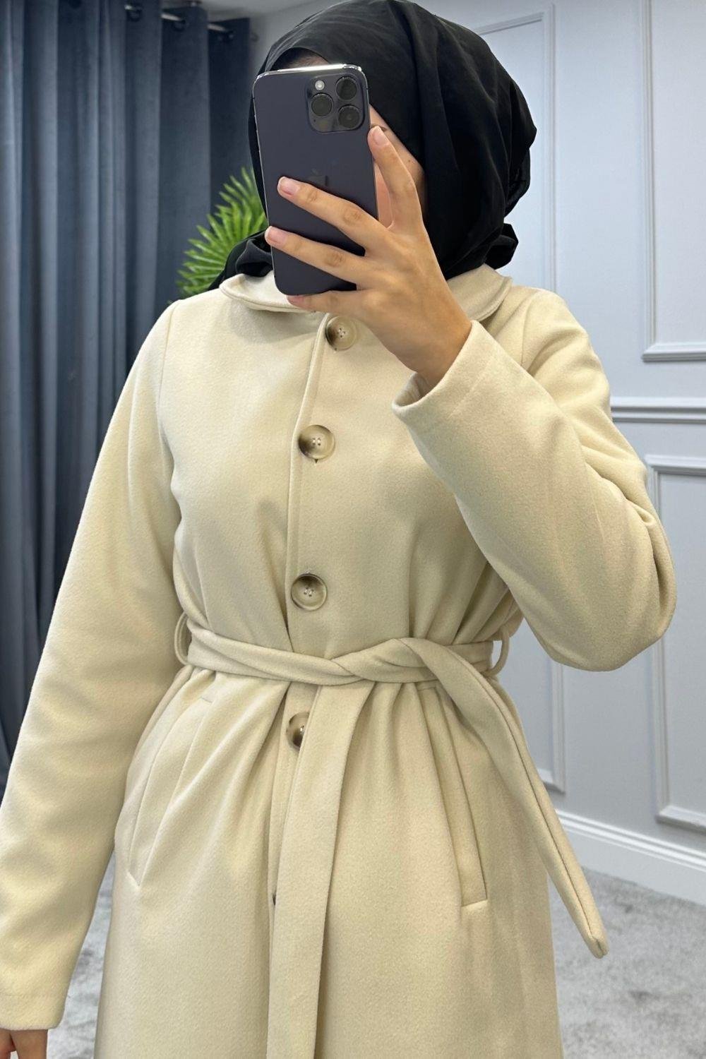 Bebe Yaka Kaşe Kaban Bej 8121 