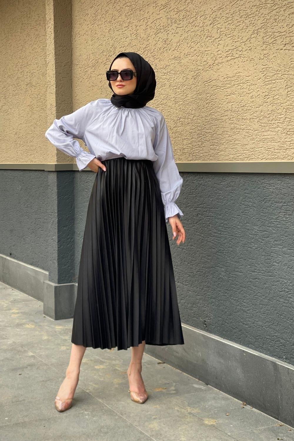 Kolu Lastikli Poplin Tesettür Tunik Gri 8210 