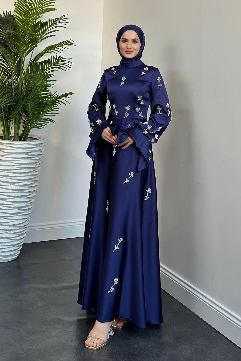 Emilia Prenses Taşlı Abiye Lacivert 8290 