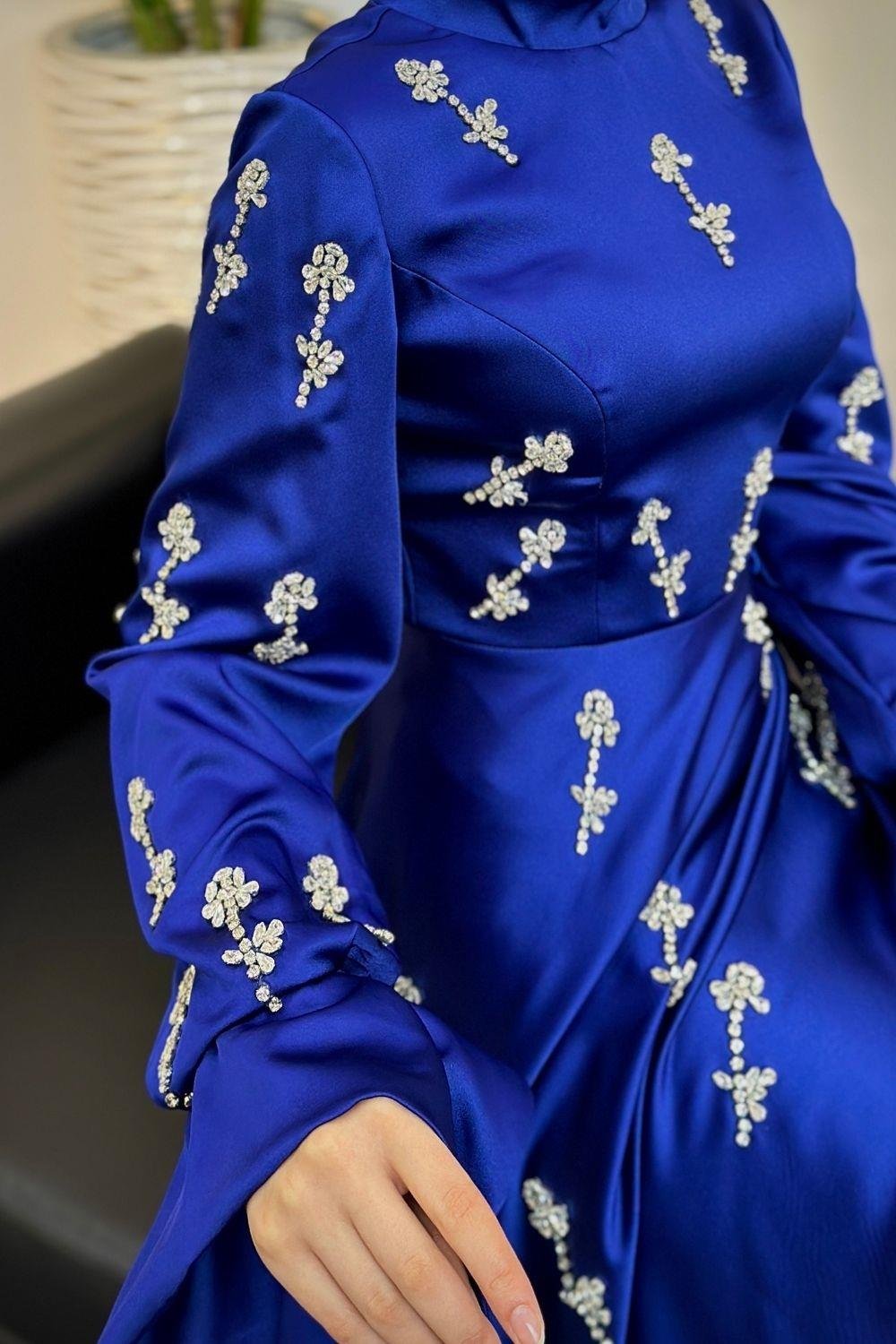 Emilia Prenses Taşlı Abiye Saks 8290 