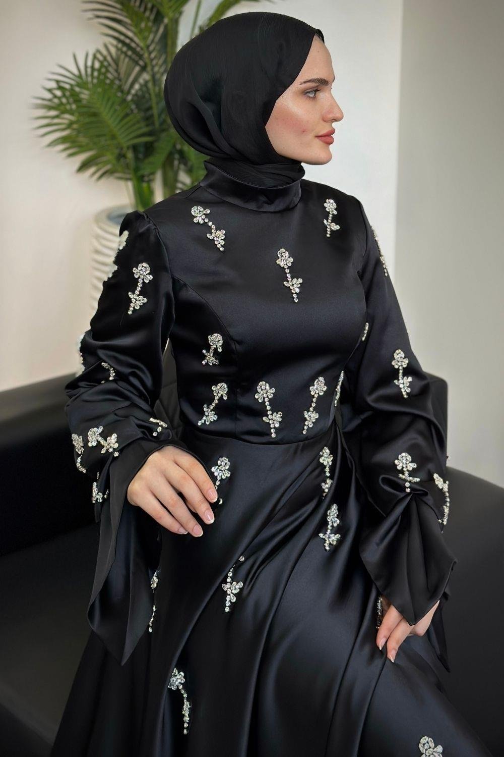 Emilia Prenses Taşlı Abiye Siyah 8290 