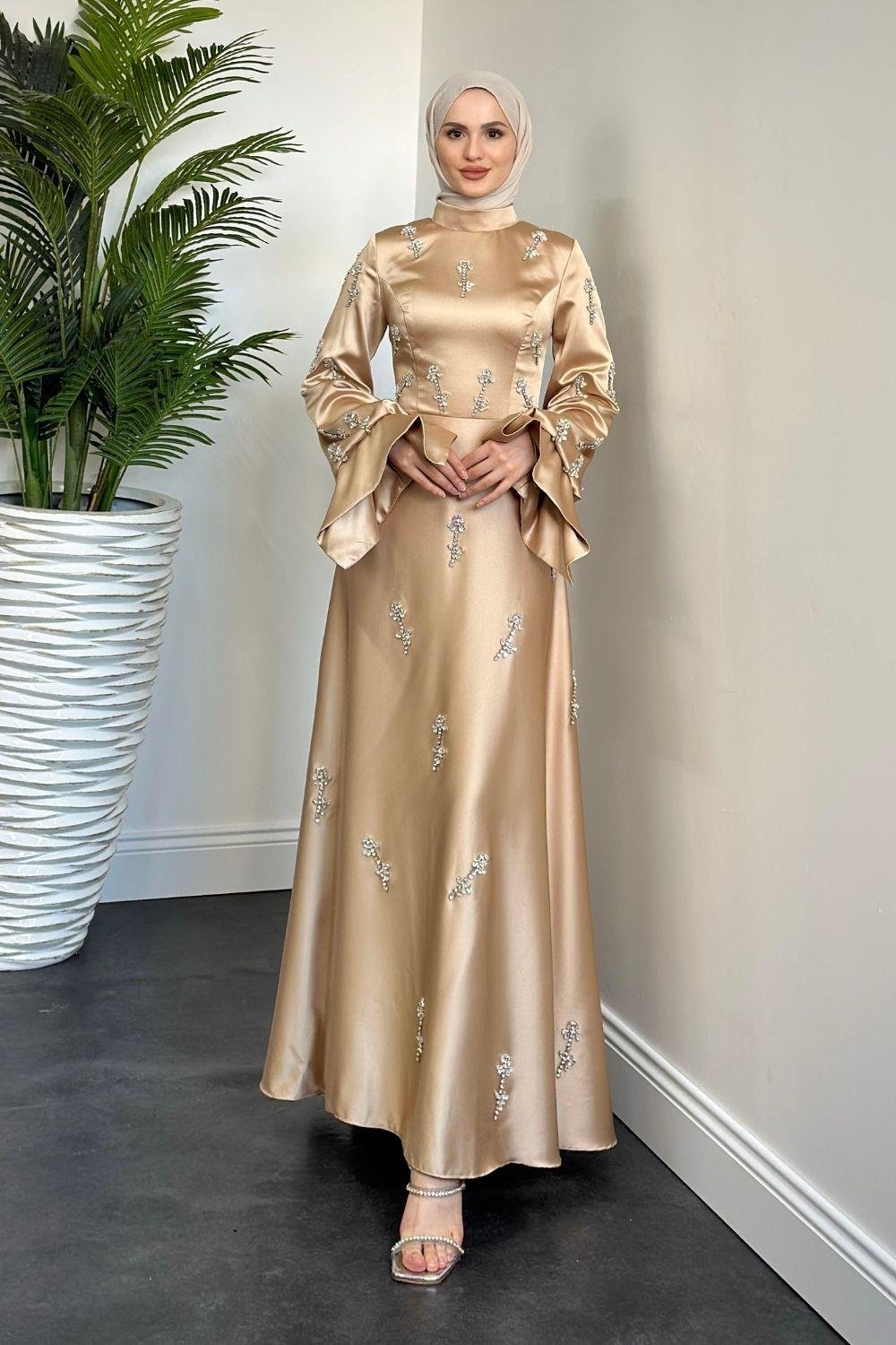 Emilia Prenses Taşlı Abiye Vizon 8290 