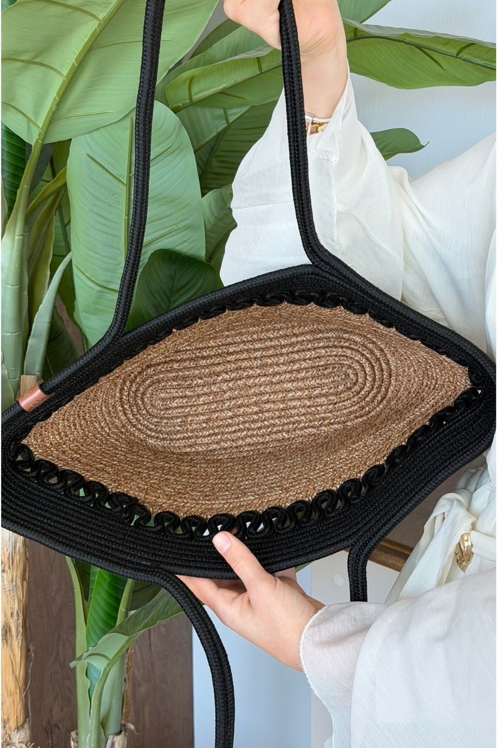 Miami Handmade Hasır Omuz Çantası Siyah 8321 