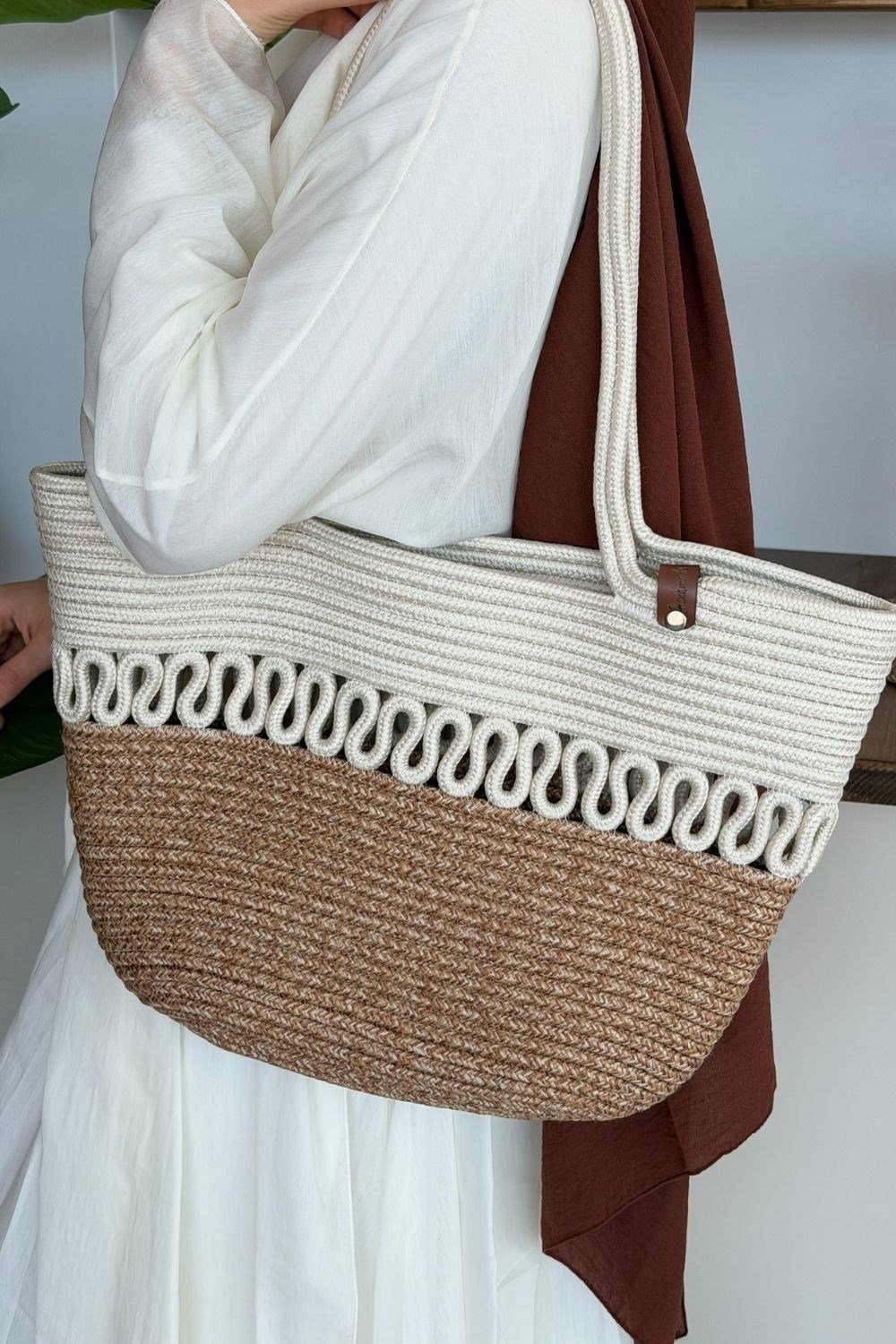 Miami Handmade Hasır Omuz Çantası Bej 8321 