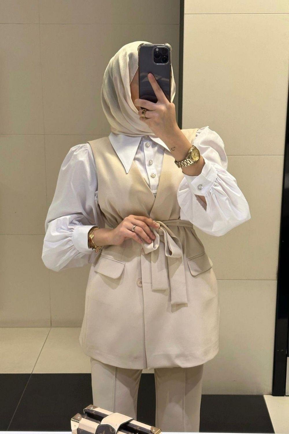 Yırtmaçlı Yelek Takım Bej 8326 