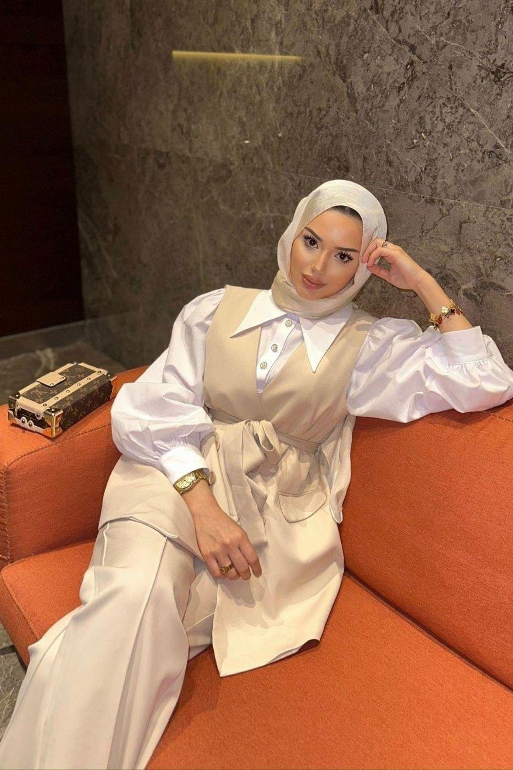 Yırtmaçlı Yelek Takım Bej 8326 