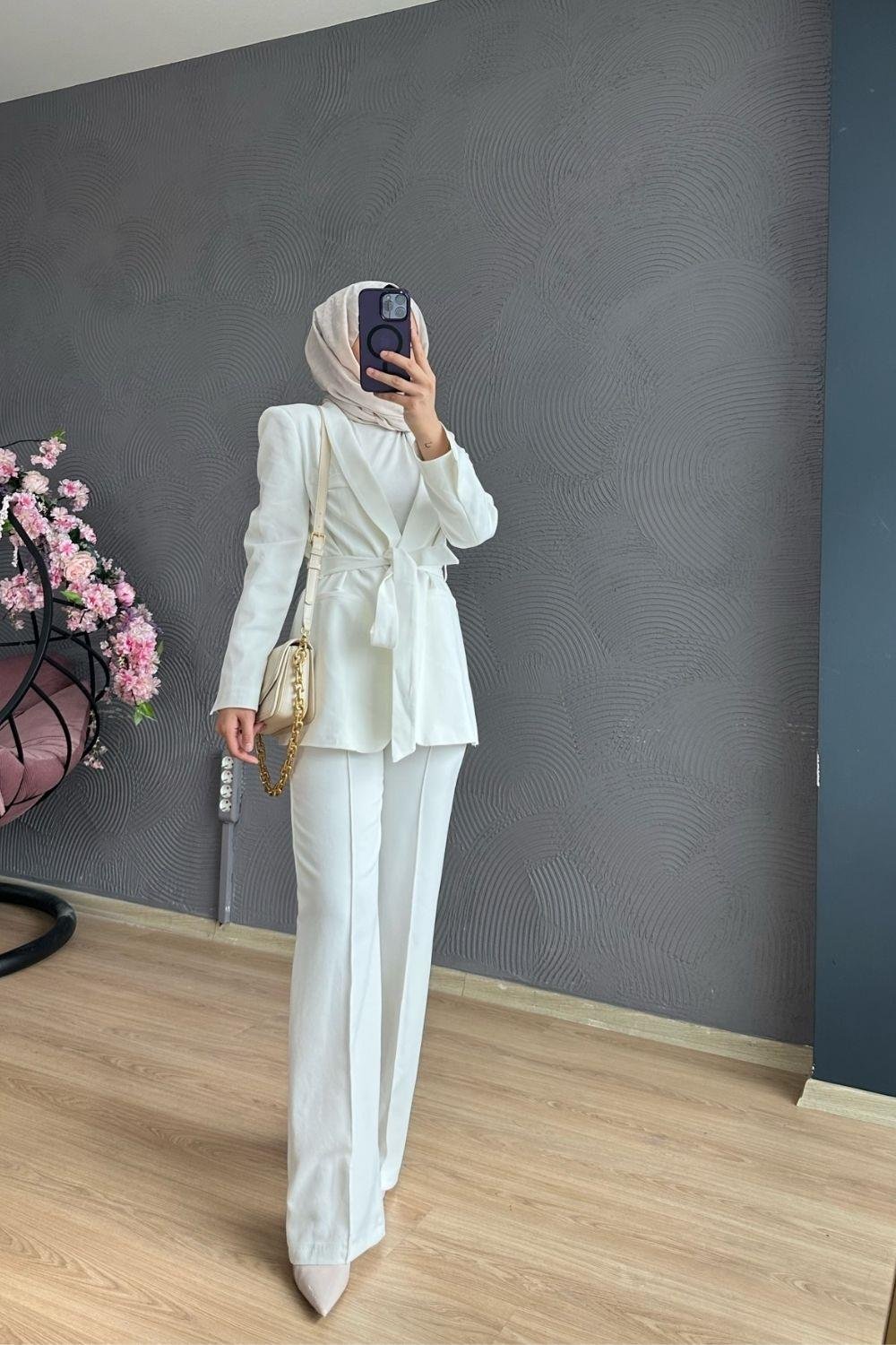 Kemerli Palazzo Takım Beyaz 8348 