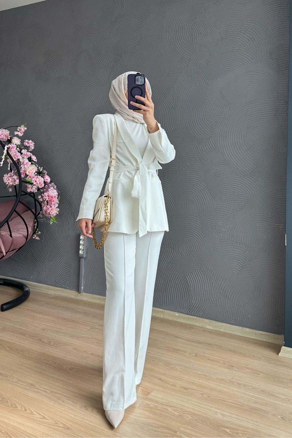 Kemerli Palazzo Takım Beyaz 8348 