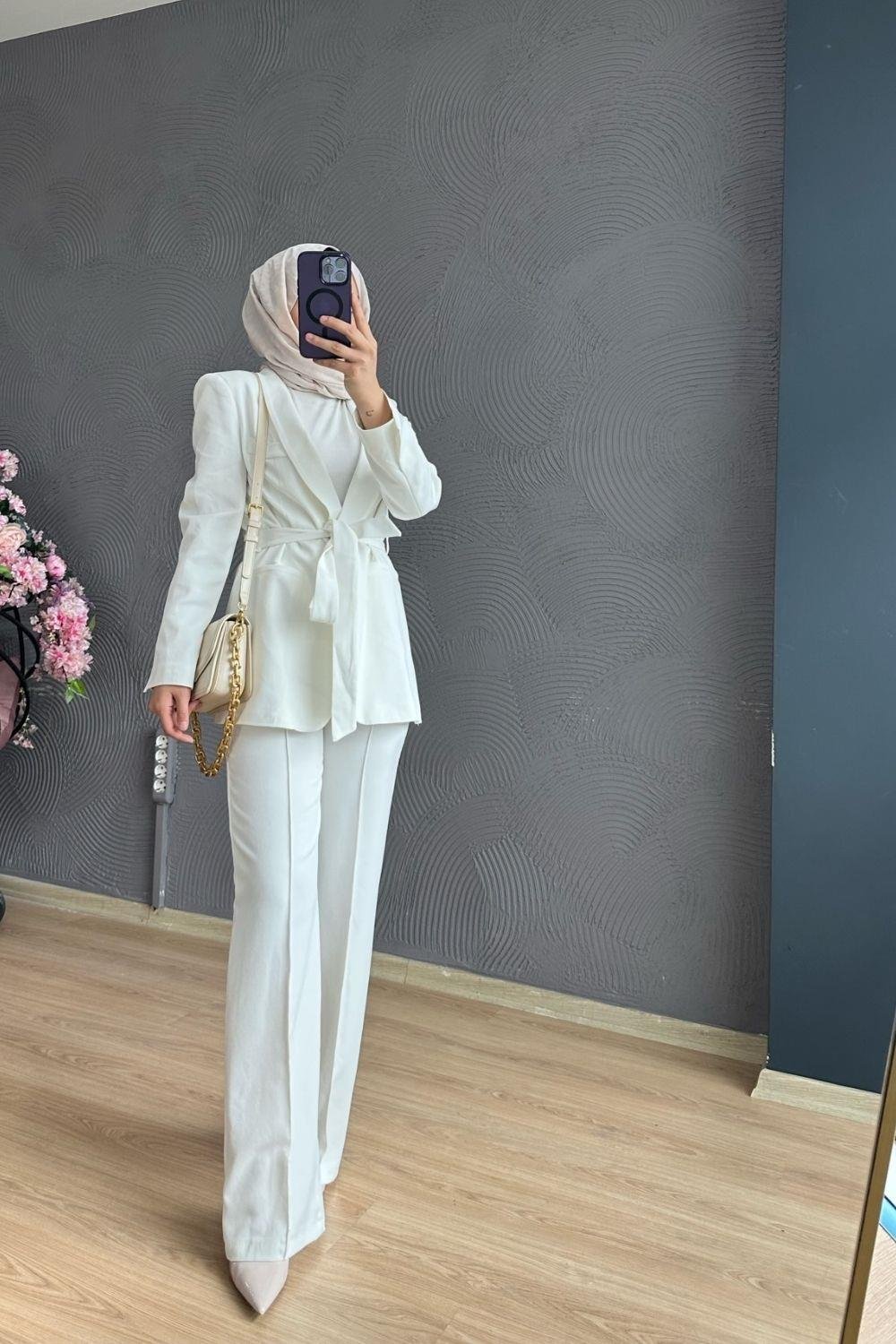 Kemerli Palazzo Takım Beyaz 8348 