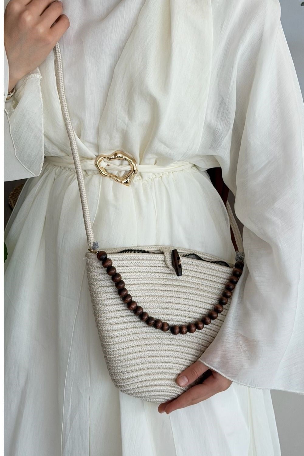 Piccolo Handmade Boncuk Dty Hasır Çanta Bej 83570 