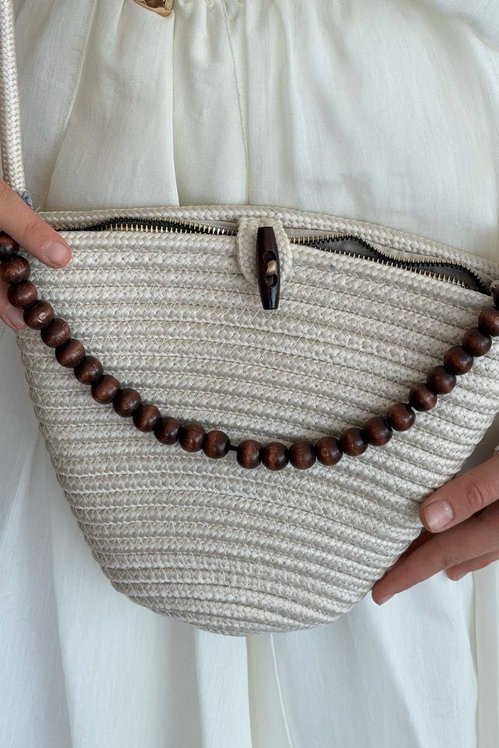 Piccolo Handmade Boncuk Dty Hasır Çanta Bej 83570 