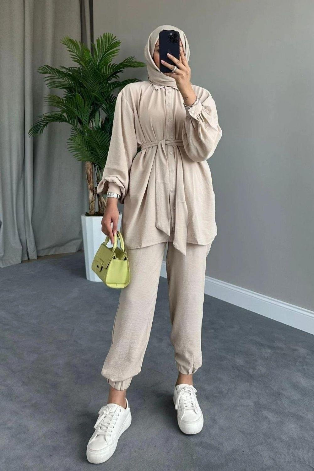 Perla Airobin Kemerli Takım Bej 8373 