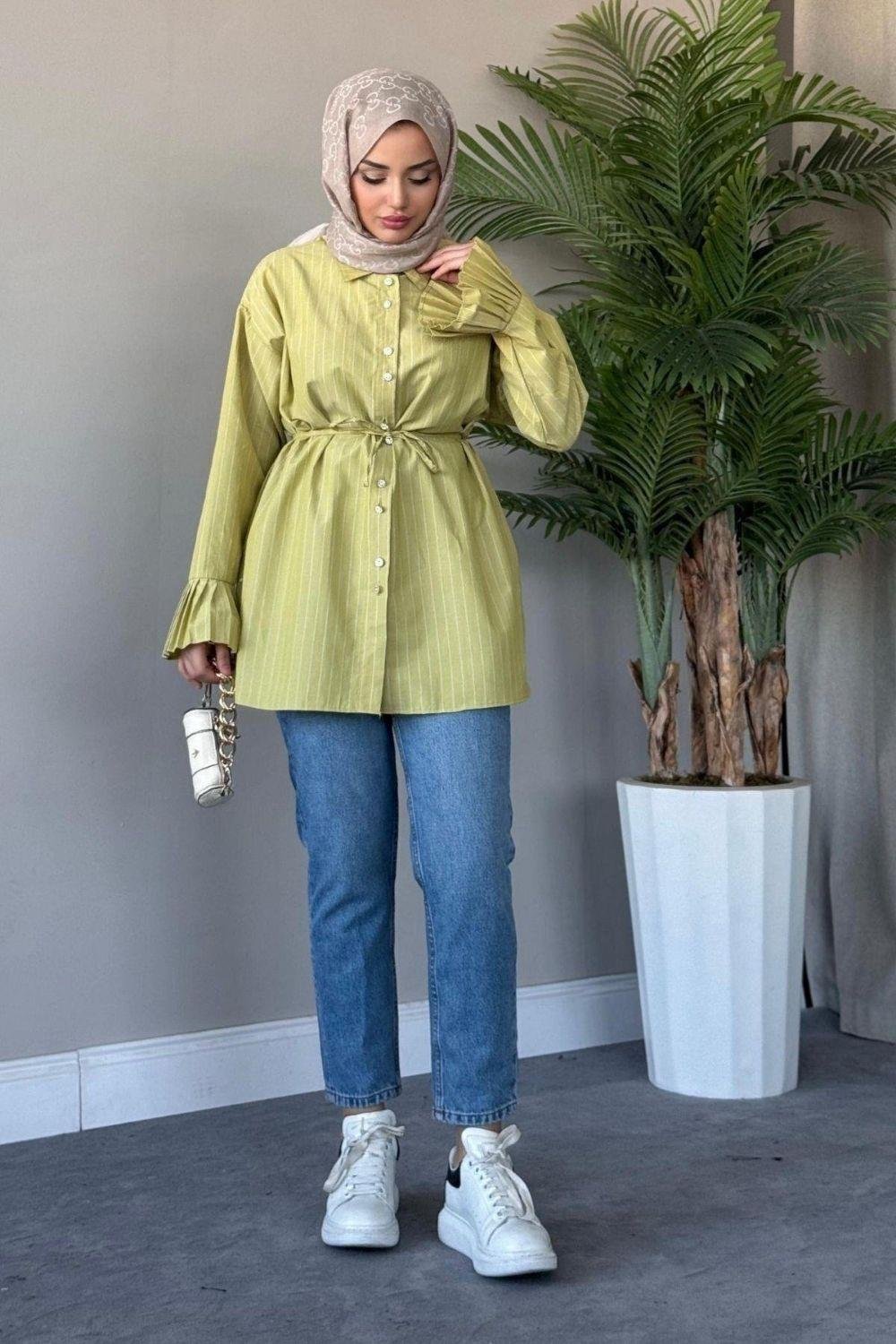 Julya Gömlek Yağ Yeşili 8543 