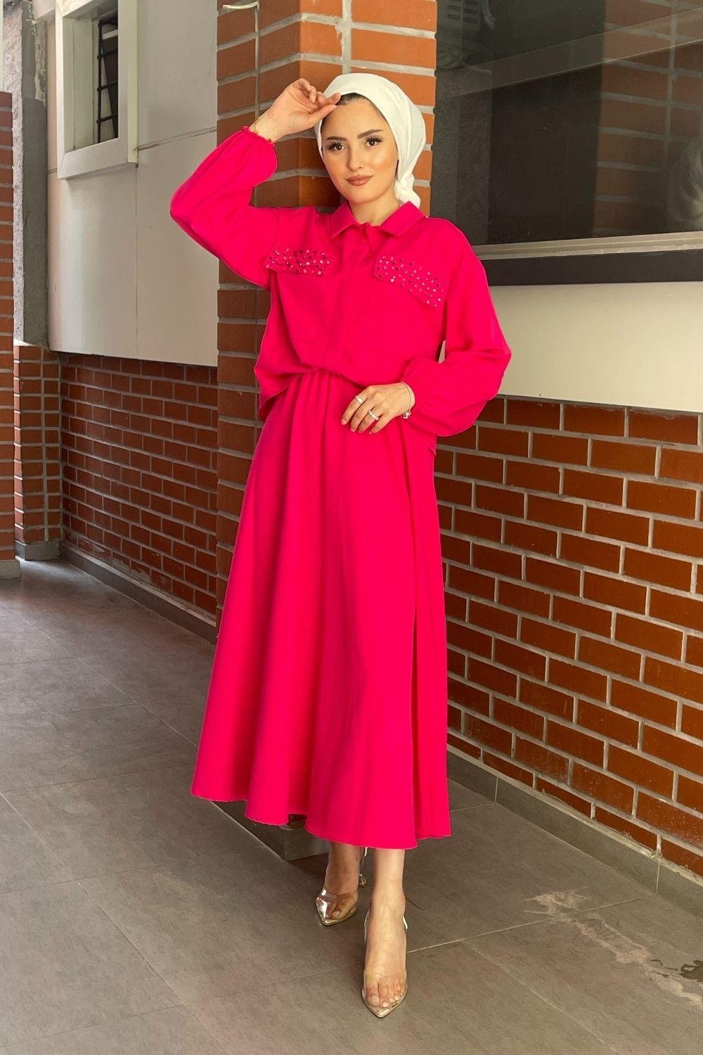Cebi Taşlı Etekli Takım Pembe 8629 