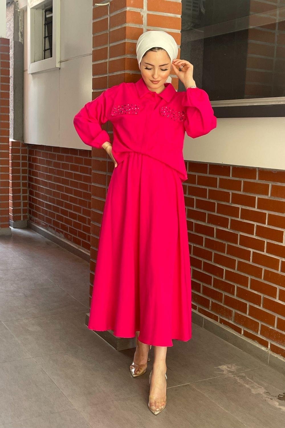 Cebi Taşlı Etekli Takım Pembe 8629 