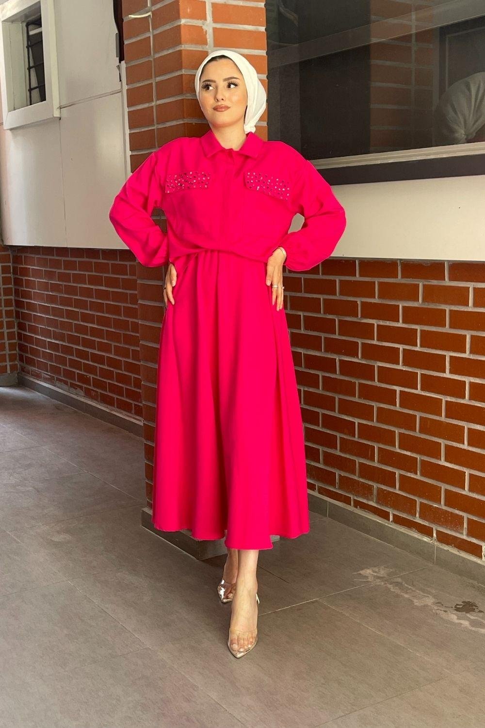 Cebi Taşlı Etekli Takım Pembe 8629 