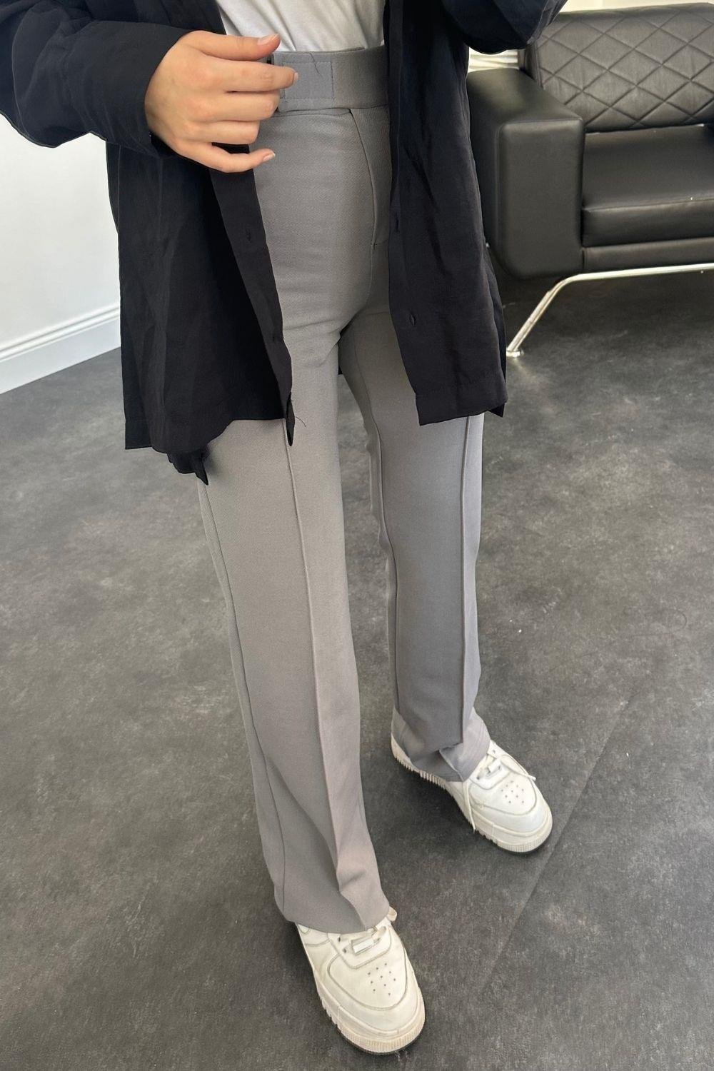 Çırtlı Pantolon Gri 8666 