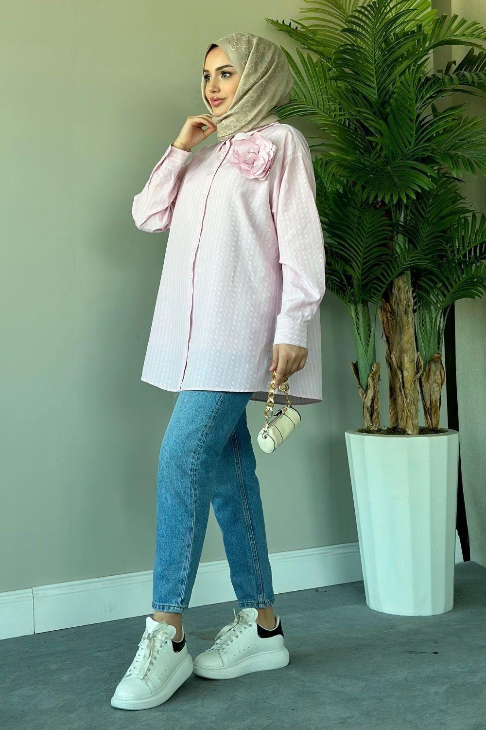 Gül Detaylı Gömlek Pembe 86780 