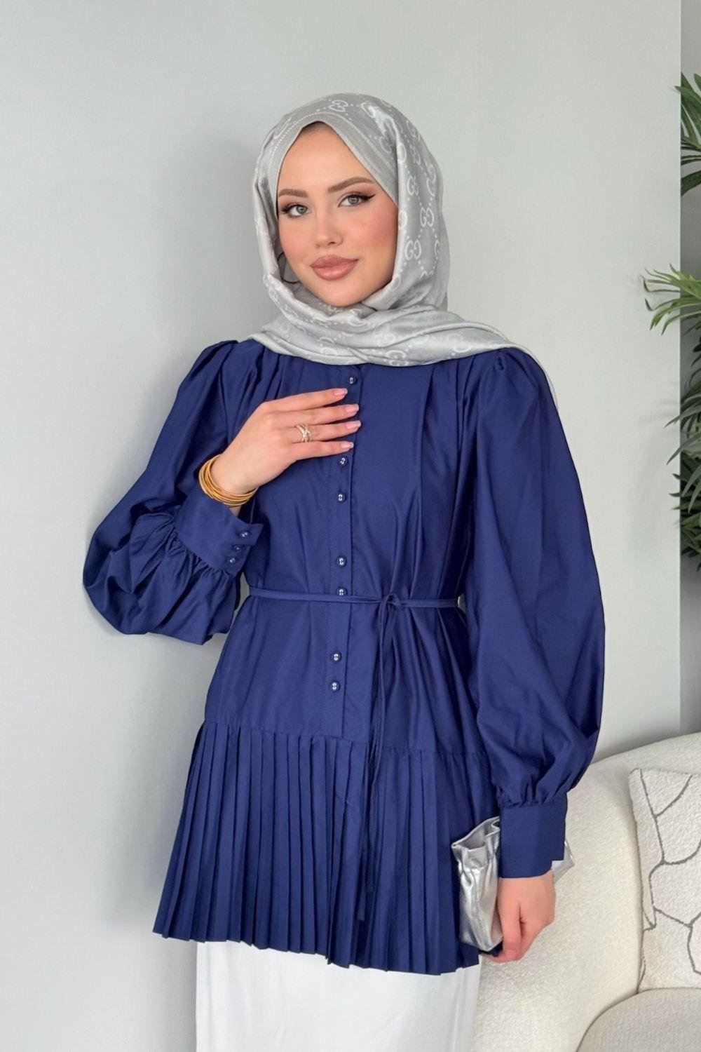 Ronya Piliseli Gömlek Lacivert 8769 