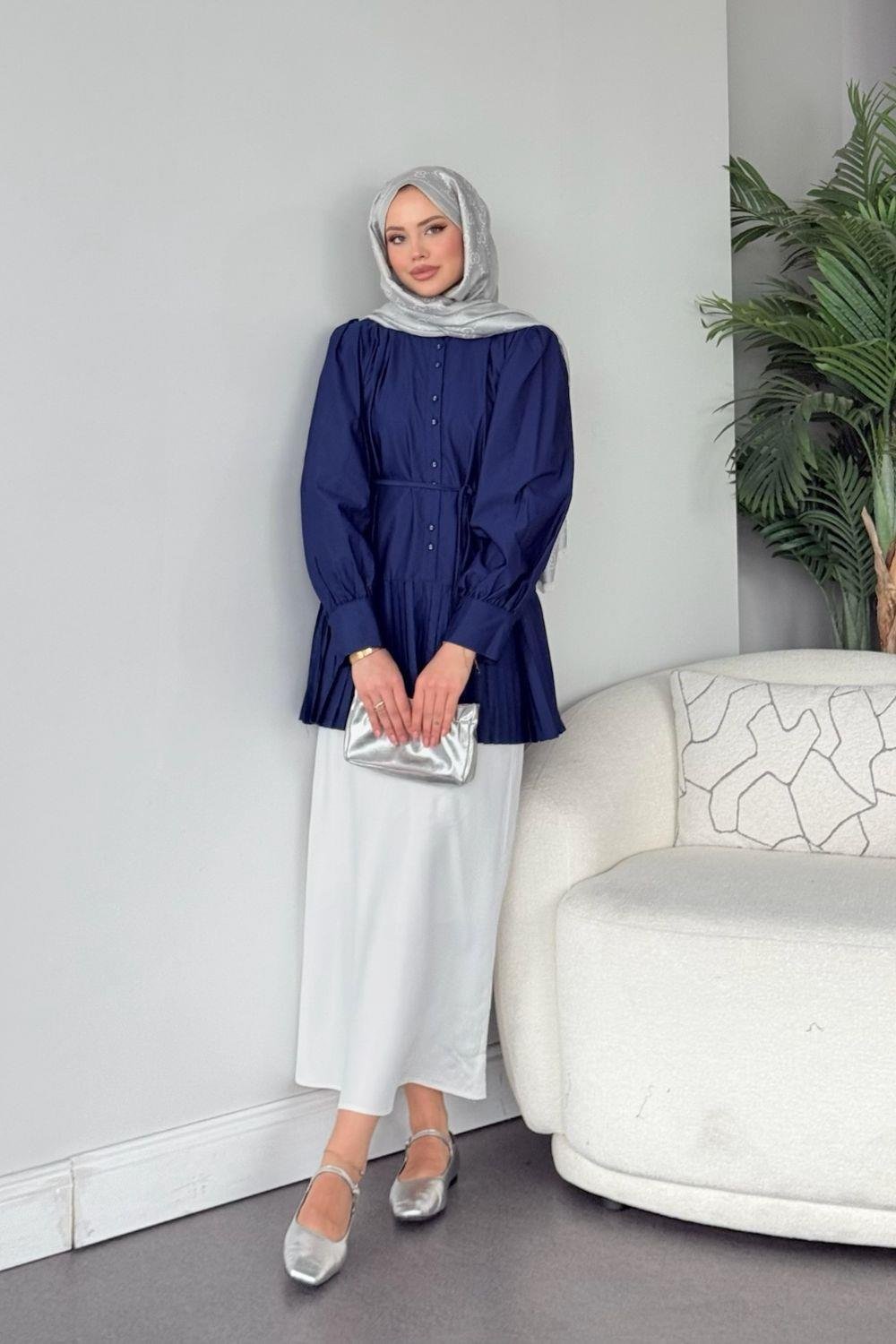 Ronya Piliseli Gömlek Lacivert 8769 