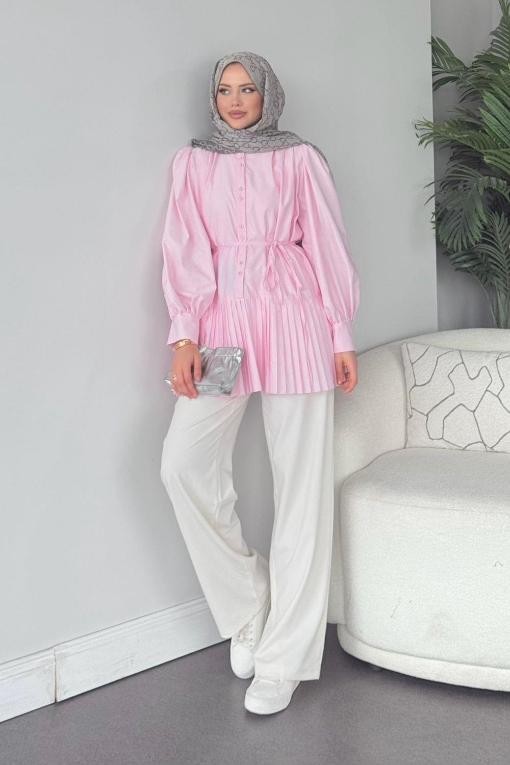 Ronya Piliseli Gömlek Pembe 8769 